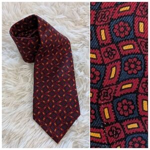 Men's Vintage Burberry Tie Abstract Floral Red Blue Yellow